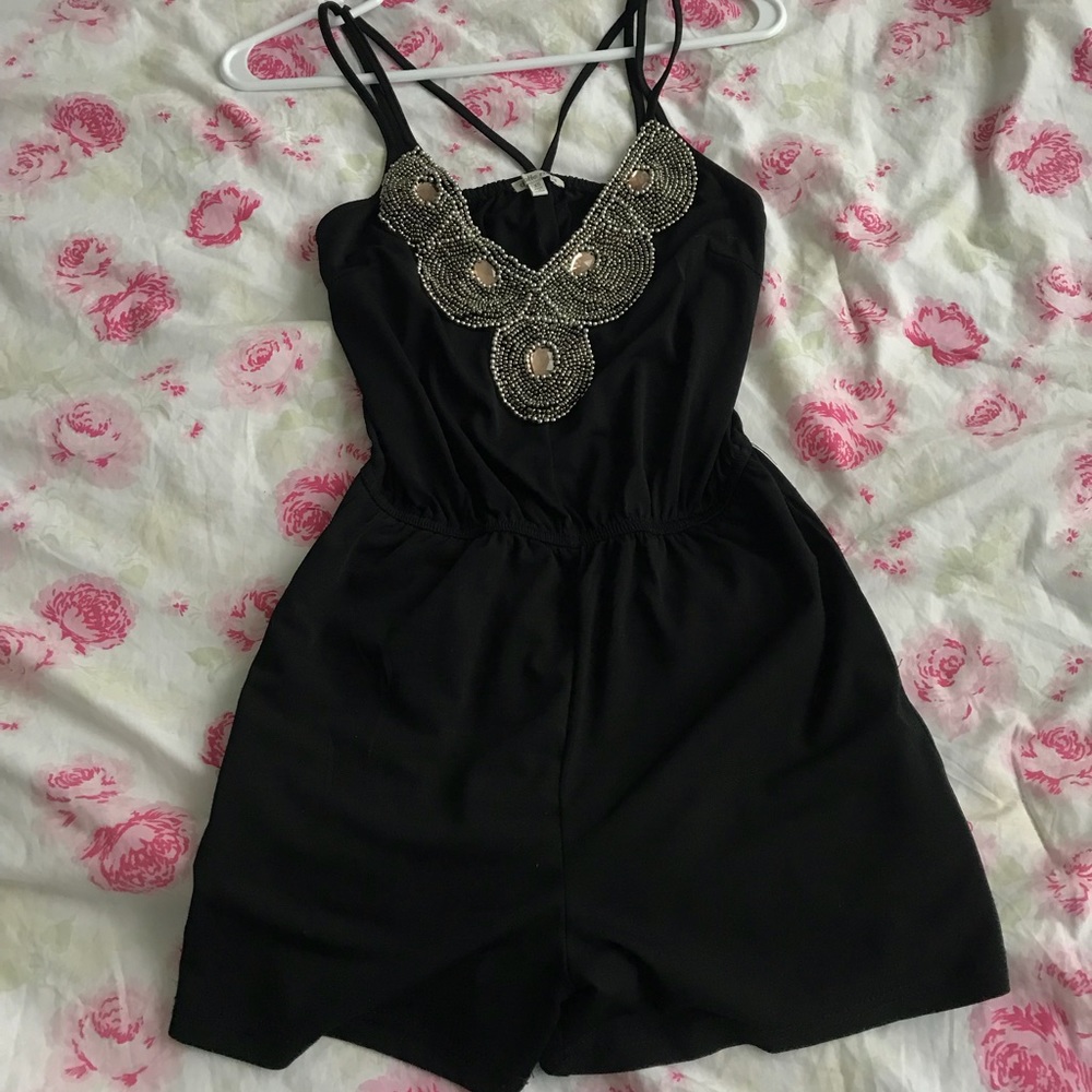 Black jeweled romper